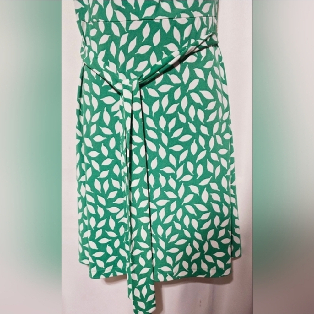 LOFT Teal and White Leaf Print Midi Dress - Picture 2 of 3